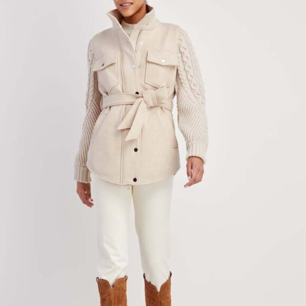 Veronica Beard Jett Mixed Media knit Waist Tie  Utility Jacket XS